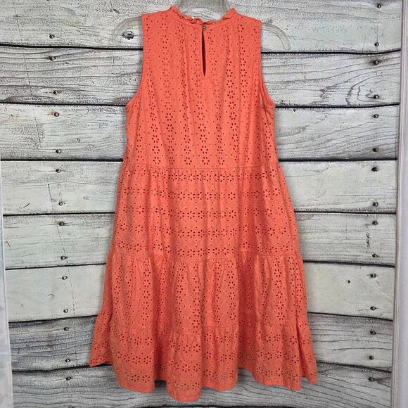 LOFT M Coral Eyelet Tiered Cotton Sleeveless Dress - Picture 6 of 10